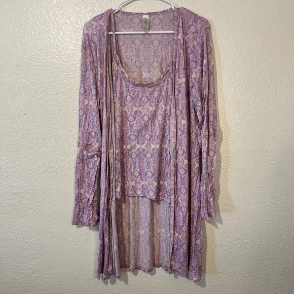 Jessica Simpson Purple Pink Patterned Robe & Cami 2-Piece Pajama Set Size Large - Picture 1 of 16